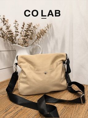 COLAB Beige Foldover Nylon Crossbody Bag